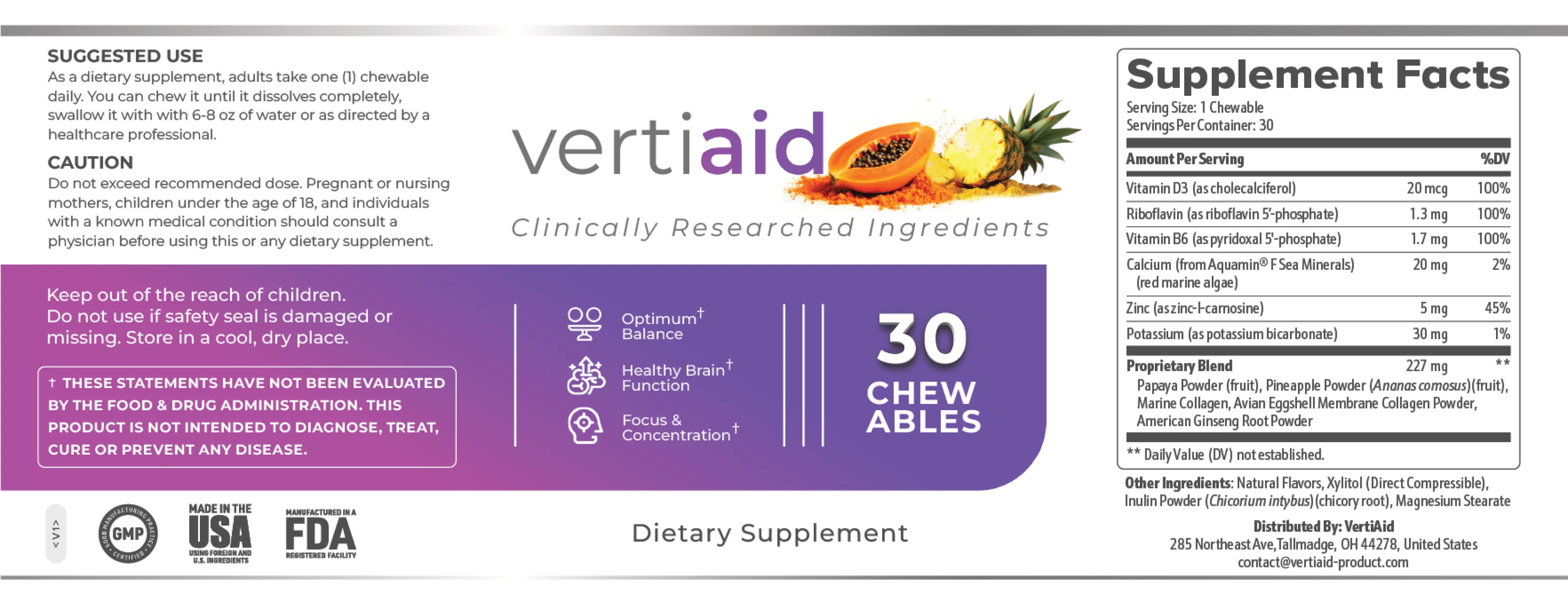 VertiAid Product Label